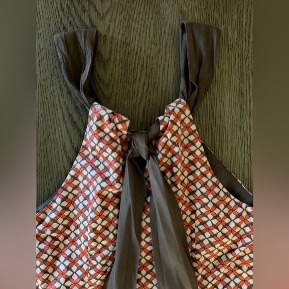 Tommy Bahama Sample Silk Cotton Blend Raw Hem Orange/Brown and White Floral Top - Picture 3 of 6